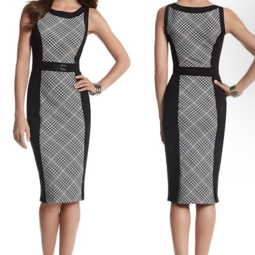 White House Black Market Black and White Checkered Midi Dress